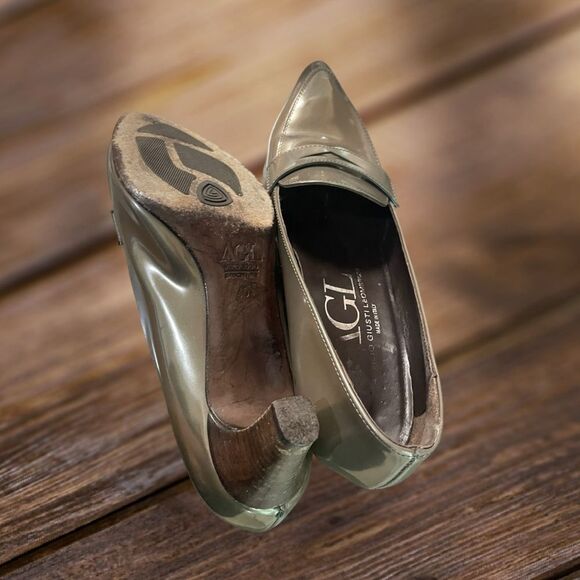 AGL Leather Olive Green Solid Dressy Office Heel Pumps EUR 40 US 10 - Picture 8 of 9